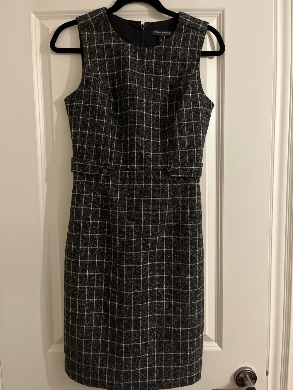 Banana Republic Black & White Plaid Midi Sheath Dress